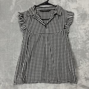 Zara Trafaluc Collection Top Womens Medium Black White Gingham Pattern Ruffle